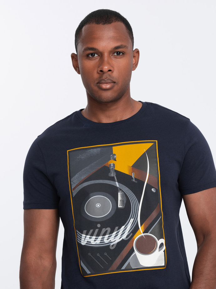 T-shirt męski bawełniany z nadrukiem winyl - granatowy V2 OM-TSPT-0119