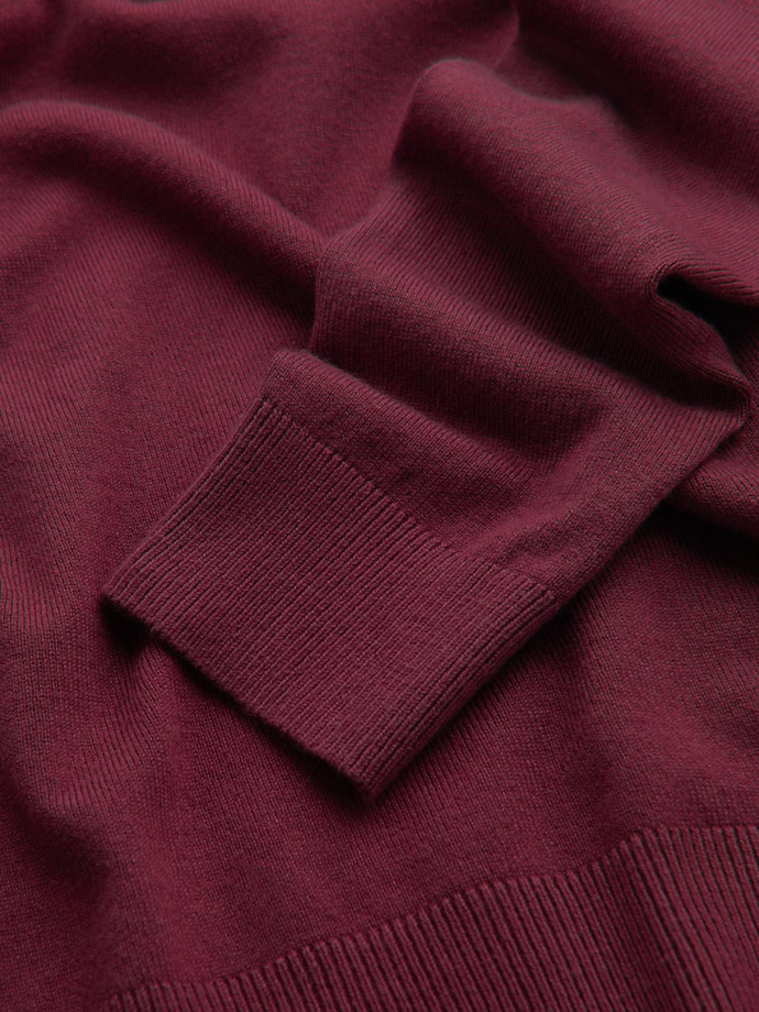 Sweter klasyczny męski z wiskozą BASIC z okrągłym dekoltem – bordowy V11 OM-SWBS-0106