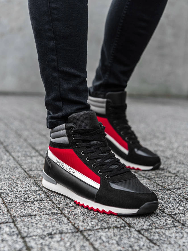 Buty męskie sneakersy za kostkę - czarno-czerwone V4 T358