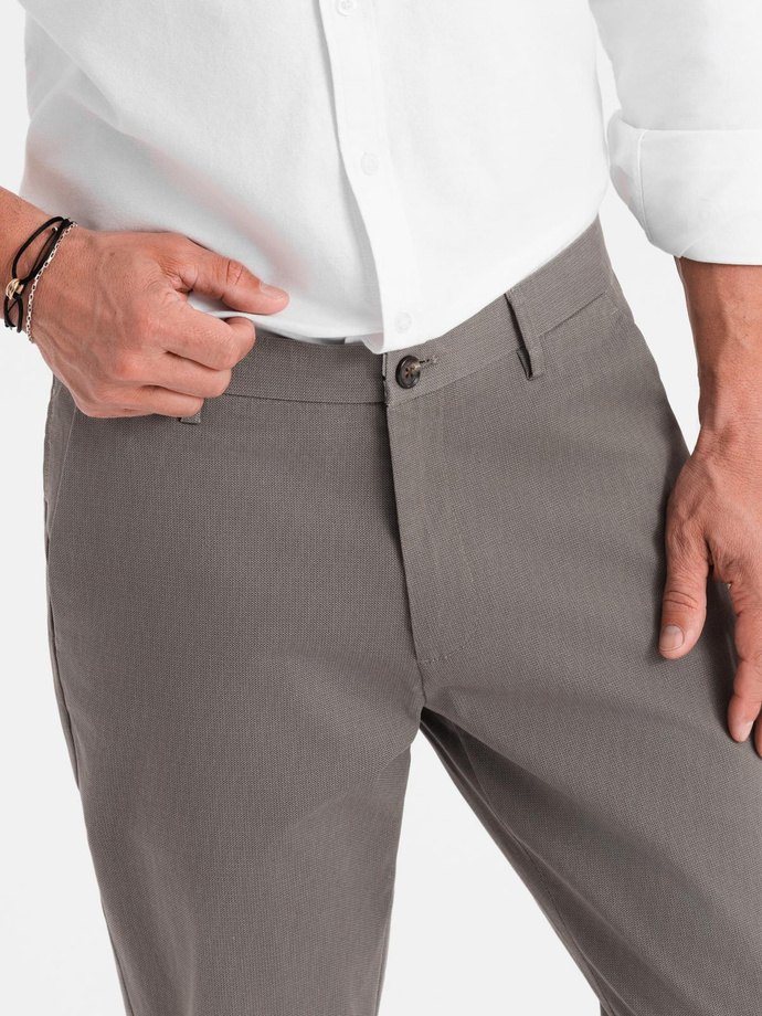 Spodnie męskie chino REGULAR FIT z delikatną strukturą – szare V1  OM-PACP-0184