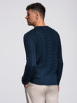 Męski elegancki sweter z ciekawym splotem – granatowy V5 OM-SWSW-0173