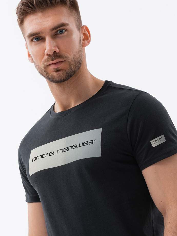 T-shirt męski bawełniany z nadrukiem - czarny V1 S1751