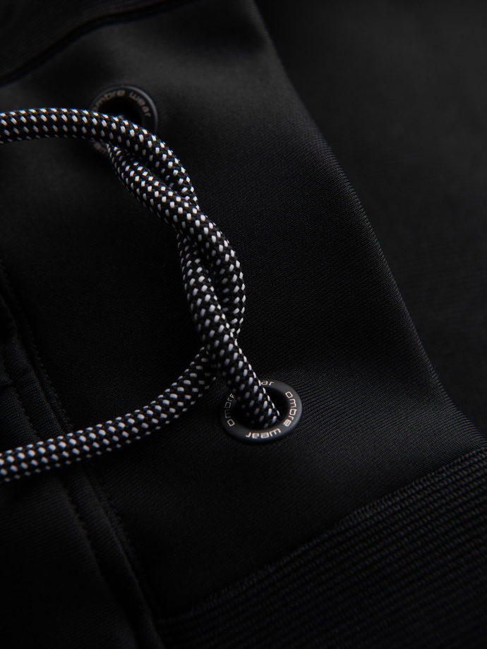 Dresowe męskie spodnie joggery z kontrastowymi lampasami – czarne V1 OM-PASK-0229