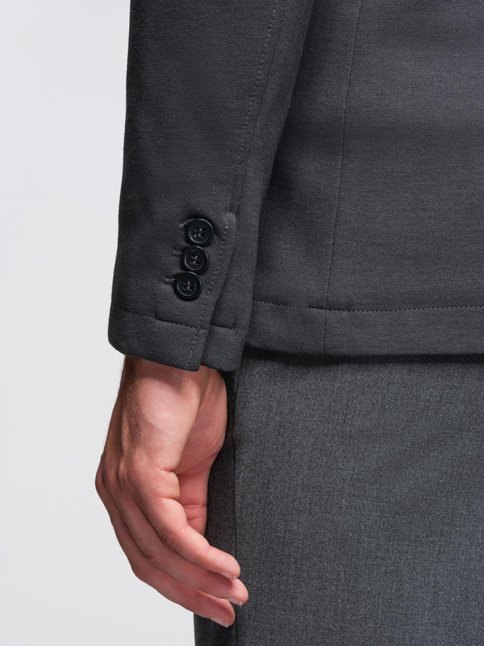 Męska marynarka SLIM z dzianiny o subtelnej strukturze – grafitowa V1 OM-BLZB-0101