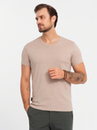 Zestaw bawełnianych męskich koszulek V-neck BASIC – biały/piaskowy/granatowy V12 OM-TSBS-0233