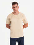 T-shirt męski LOOSE FIT z kieszonką – beżowy V1 OM-TSCT-0171