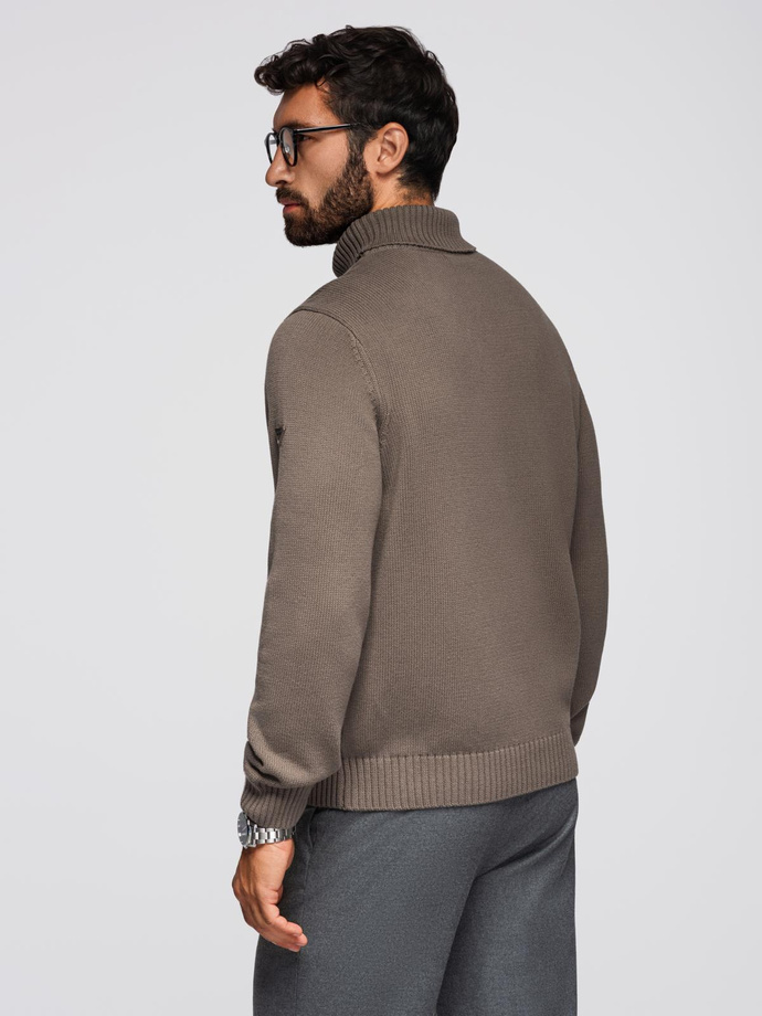 Golf męski sweter z dzianiny – szarobrązowy V1 OM-SWTN-0163