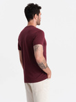 Bawełniana klasyczna męska koszulka z dekoltem w serek BASIC – bordowa V10 OM-TSBS-0145