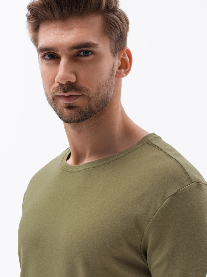 T-shirt męski bawełniany z nadrukiem - oliwkowy V4 S1387