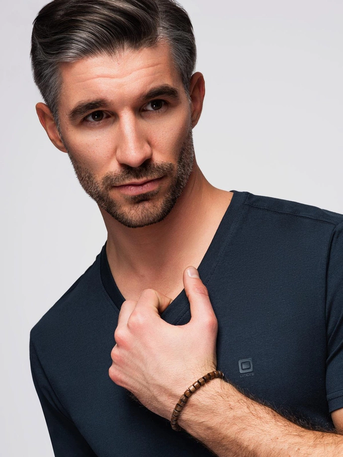 T-shirt męski V-NECK z elastanem - granatowy V2 OM-TSCT-0106