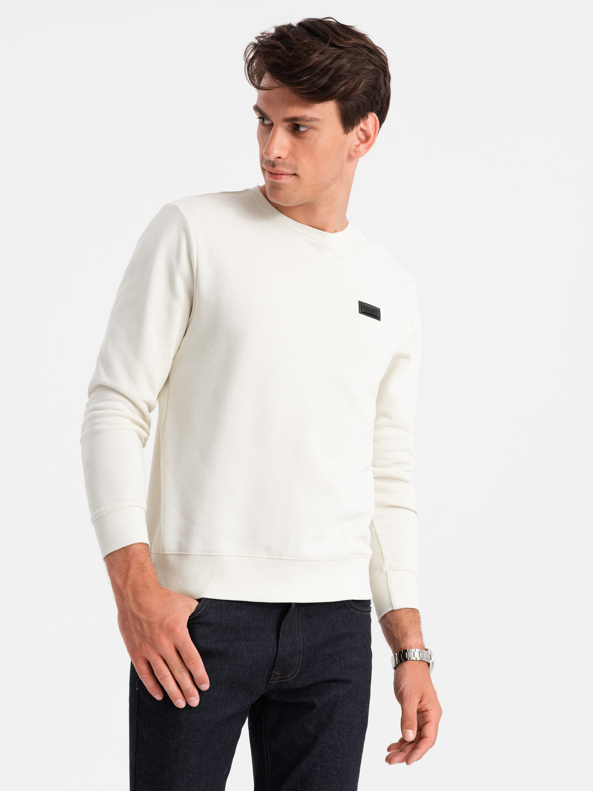 Nierozpinana bluza męska dresowa z metalowym pinem – kremowa V2 OM-SSNZ-0136
 -                                    XXL