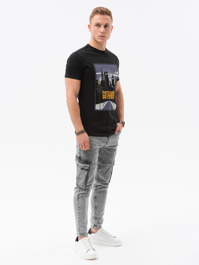 T-shirt męski z nadrukiem - czarny V-4B S1434