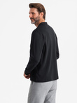 Męski longsleeve z zapinanym na zamek kołnierzykiem polo – czarny V8 OM-POLS-0130