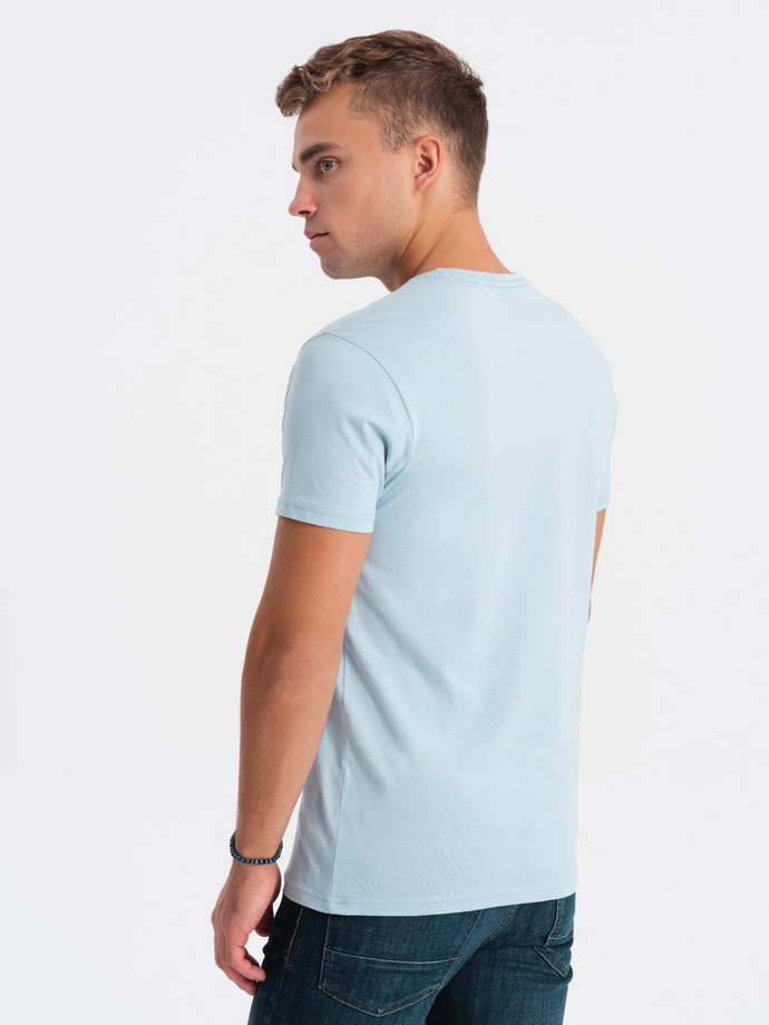 T-shirt męski bawełniany z nadrukiem - błękitny V2 S1740
