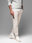 Męskie spodnie dresowe ze ściągaczami i ozdobnym zamkiem – piaskowe V6 OM-PASK-0226