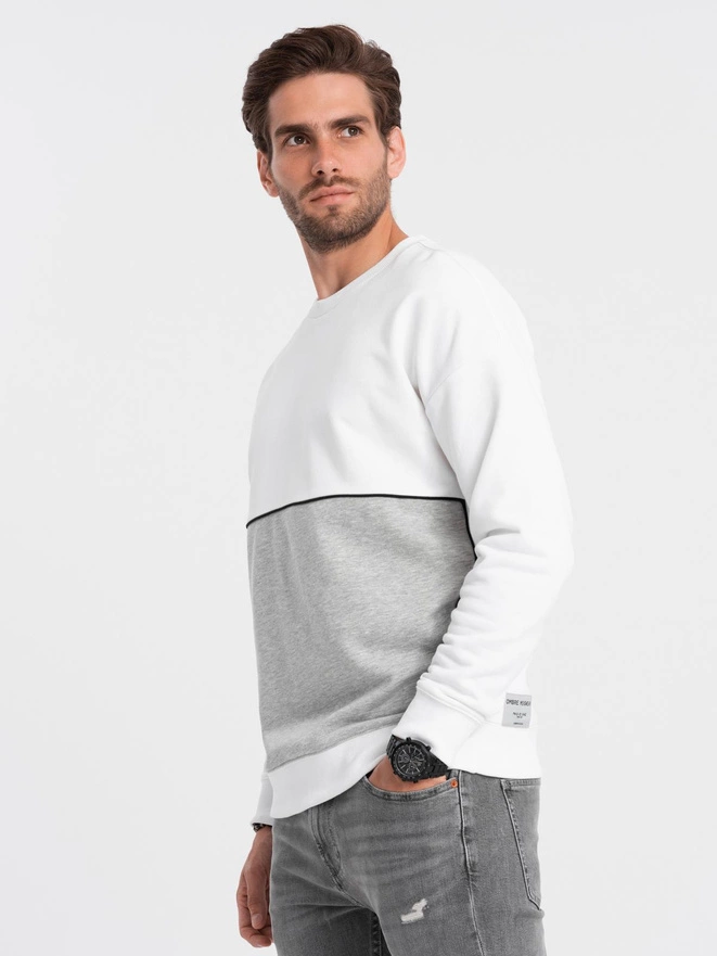 Bluza męska OVERSIZE z kontrastowym łączeniem kolorów - biało-szara V1 B1673