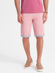 Szorty męskie chinosy z kontrastowym podwinięciem – różowe V8 W421
