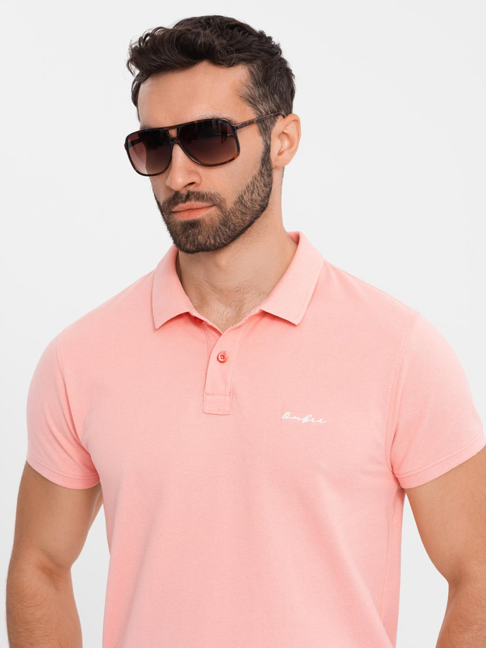 Polo koszulka z bawełnianej dzianiny pique – różowa V5 OM-POSS-0103