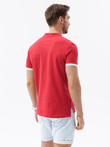 T-shirt męski polo bez kołnierzyka - czerwony V2 S1381
