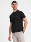 Koszulka męska polo z dekoltem na zamek - czarna V6 OM-POSS-0148