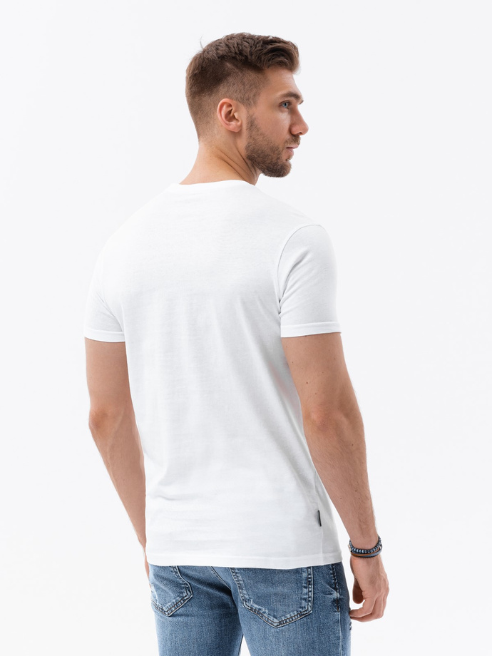 T-shirt męski bawełniany z nadrukiem - biały V3 OM-TSPT-0126