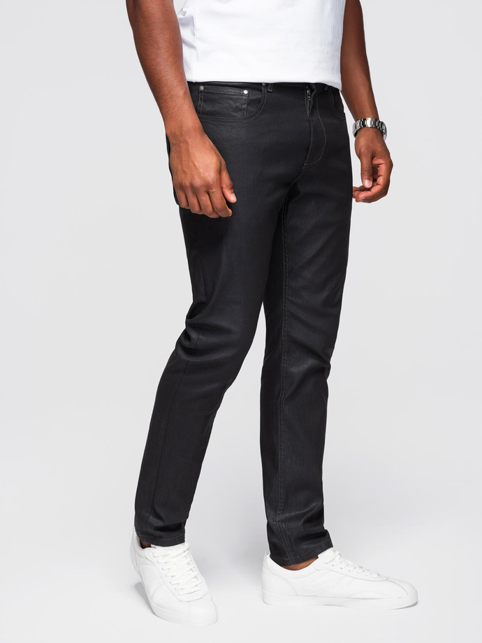 Męskie woskowane spodnie jeansowe SLIM FIT – czarne V3 OM-PADP-0149
