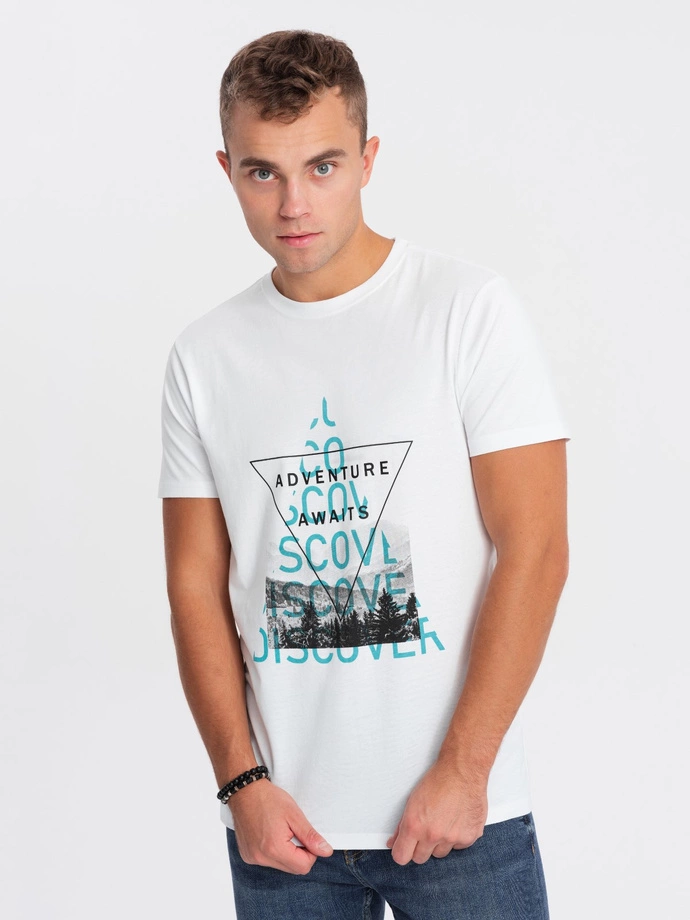 T-shirt męski bawełniany z nadrukiem - biały V1 OM-TSPT-0165