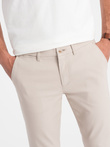 Spodnie męskie chino SLIM FIT - kremowe V1 OM-PACP-0186