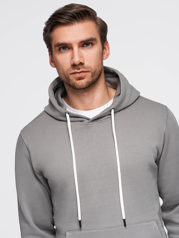 Męska bluza dresowa BASIC kangurka z kapturem - szara V8 B1674