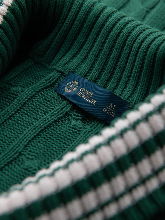Męski sweter kardigan z szalowym kołnierzem w stylu preppy - zielony V2 OM-SWCD-0152