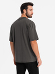 Męski t-shirt bawełniany LOOSE FIT z okrągłym dekoltem – szarozielony V3 OM-TSBC-0234