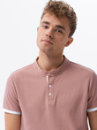 T-shirt męski polo bez kołnierzyka - różowy V7 S1381