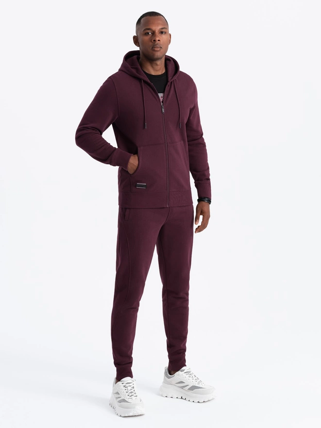 Męski dresowy komplet BASIC bluza rozpinana + joggery – bordowy V3 Z86