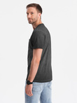 Męski t-shirt V-neck o pręgowanej strukturze z kieszonką – czarny V6 OM-TSCT-22SS-002