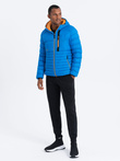 Nylonowa pikowana kurtka męska w stylu sportowym - niebieska V4 OM-JALP-0120
