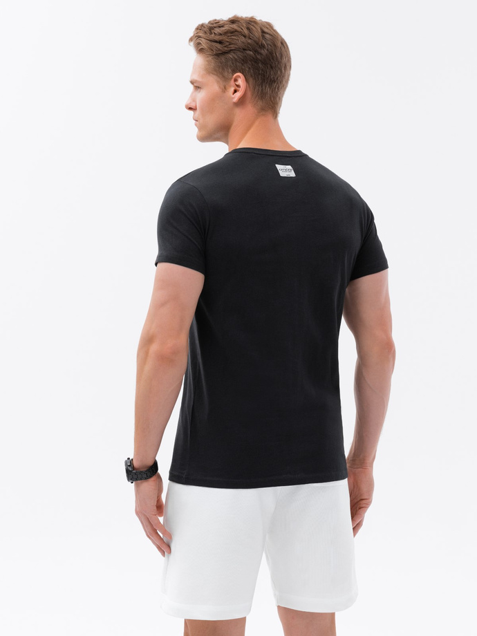 T-shirt męski bawełniany z nadrukiem - czarny V2 S1753