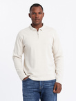 Longsleeve męski polo z zapinanym na zamek kołnierzykiem – kremowy V3 OM-POLS-0130