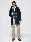 Męski płaszcz z wełną i kapturem duffle coat – granatowy V2 OM-COWC-0131