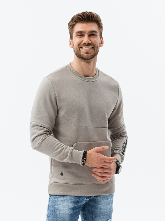 Bluza męska z kieszenią zapinaną na zamek - beżowa B1349