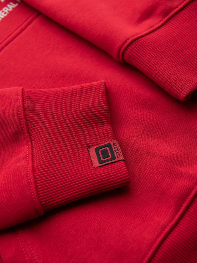 Dresowa bluza męska z kapturem i nadrukiem college – czerwona V1 B1714