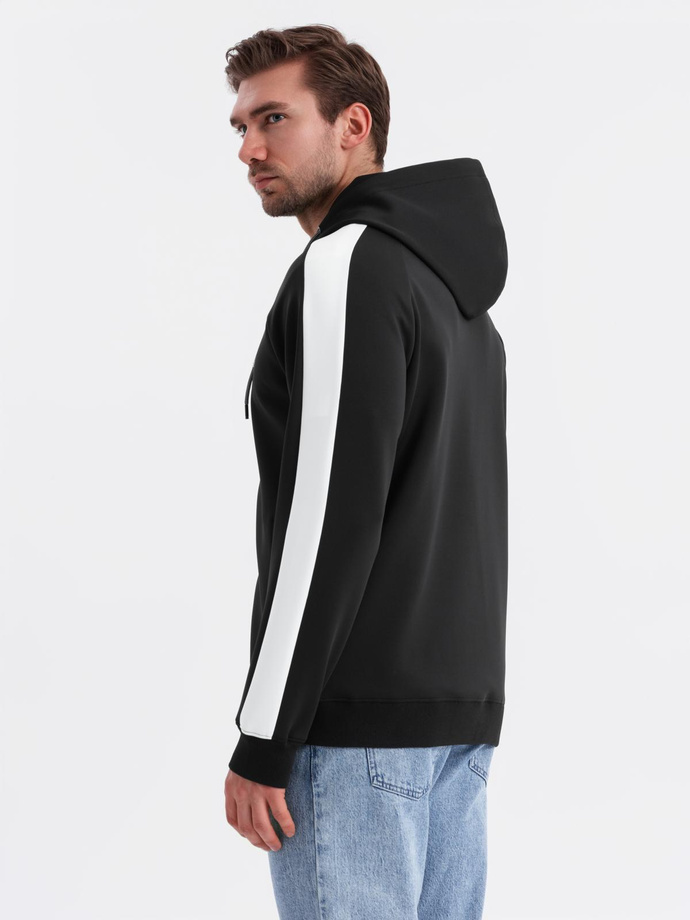 Męska rozpinana bluza z kapturem i lampasami - czarna V1 OM-SSZP-0210
