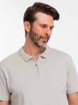 Męska koszulka polo z zapinanym na zamek kołnierzykiem – popielata V2 OM-POSS-0132