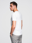 Męski t-shirt V-neck SLIM FIT z elastanem i printem – biały V2 OM-TSBC-0221