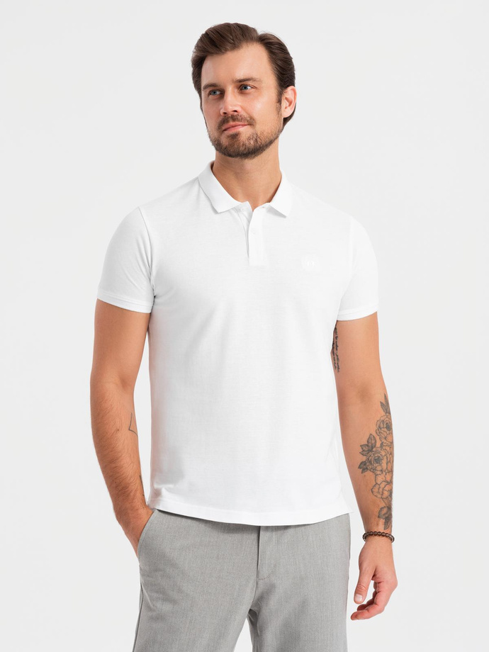 Komplet męskich bawełnianych t-shirtów polo BASIC – biały/bordowy/ciemnoniebieski V4 OM-POBS-0133