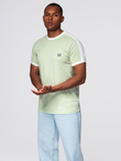 T-shirt męski z kontrastowymi lampasami – pistacjowy V9 OM-TSCT-0115