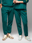 Klasyczne dresowe spodnie unisex ze ściągaczami – ciemnozielone V17 OU-PSBC-0100