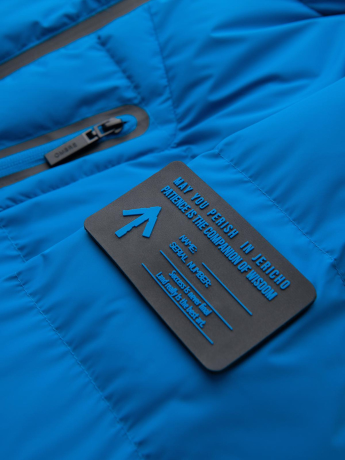 Ocieplana pikowana kurtka męska z raglanowym rękawem – niebieska V2 OM-JAHP-0302