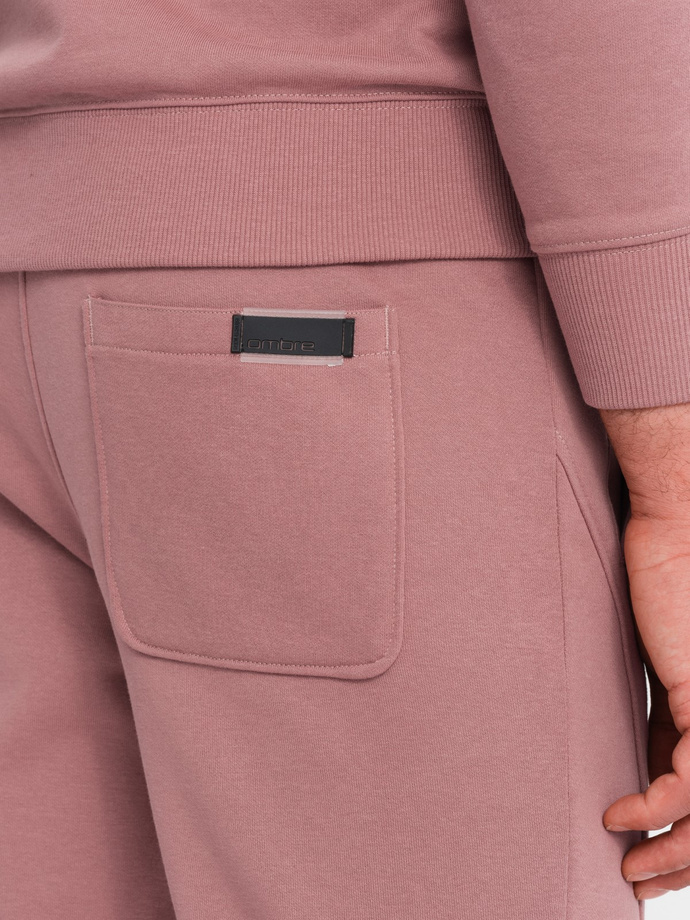 Dresowy komplet męski bawełniany BASIC bluza nierozpinana + joggery – ciemnoróżowy V4 Z84