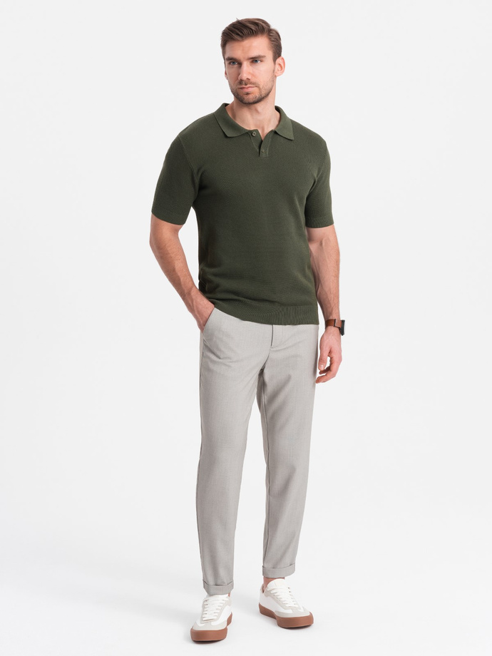 Męskie spodnie chino REGULAR FIT z gumką w pasie – szaro-beżowe V1 OM-PACP-0157