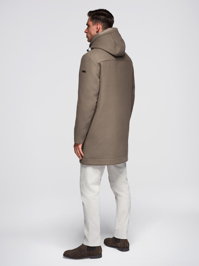 Męski płaszcz parka z wełną i kapturem - khaki V2 OM-COWC-0132